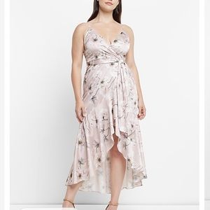 SATIN RUFFLE WRAP HI-LO MAXI DRESS Sz L